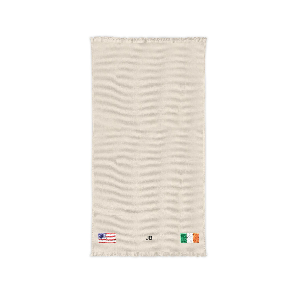 Irish American Embroidered Waffle Cotton Throw, Lightweight Cozy Blanket | Ireland USA Neutral Home Accent - Proud & Loyal