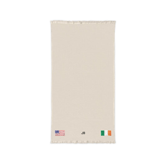 Irish American Embroidered Waffle Cotton Throw, Lightweight Cozy Blanket | Ireland USA Neutral Home Accent - Proud & Loyal