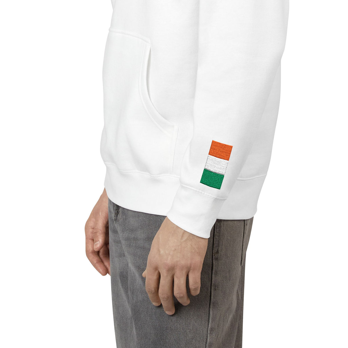 Irish American Flag Fleece Hoodie | Ireland USA Dual Heritage Naturalization Gift | Personalized Initials | Embroidered Sleeve Flags - Proud & Loyal