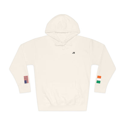 Irish American Flag Fleece Hoodie | Ireland USA Dual Heritage Naturalization Gift | Personalized Initials | Embroidered Sleeve Flags - Proud & Loyal