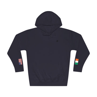 Irish American Flag Fleece Hoodie | Ireland USA Dual Heritage Naturalization Gift | Personalized Initials | Embroidered Sleeve Flags - Proud & Loyal