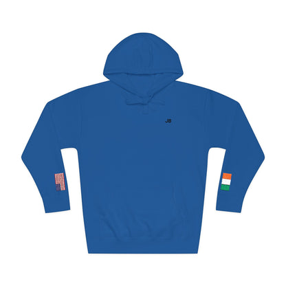 Irish American Flag Fleece Hoodie | Ireland USA Dual Heritage Naturalization Gift | Personalized Initials | Embroidered Sleeve Flags - Proud & Loyal