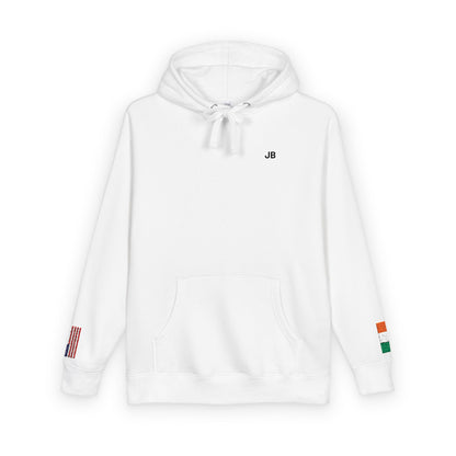 Irish American Flag Fleece Hoodie | Ireland USA Dual Heritage Naturalization Gift | Personalized Initials | Embroidered Sleeve Flags - Proud & Loyal