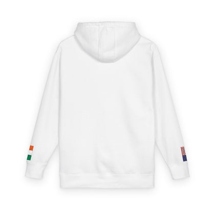 Irish American Flag Fleece Hoodie | Ireland USA Dual Heritage Naturalization Gift | Personalized Initials | Embroidered Sleeve Flags - Proud & Loyal