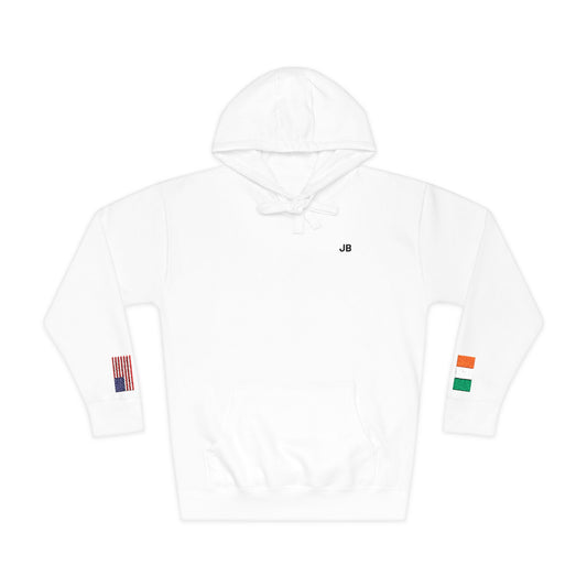 Irish American Flag Fleece Hoodie | Ireland USA Dual Heritage Naturalization Gift | Personalized Initials | Embroidered Sleeve Flags - Proud & Loyal