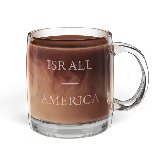 Israel America Etched Glass Coffee Mug | Personalized Initials | Israeli American USA Pride Heritage 12.25oz Engraved Cup | Simple, Subtle - Proud & Loyal
