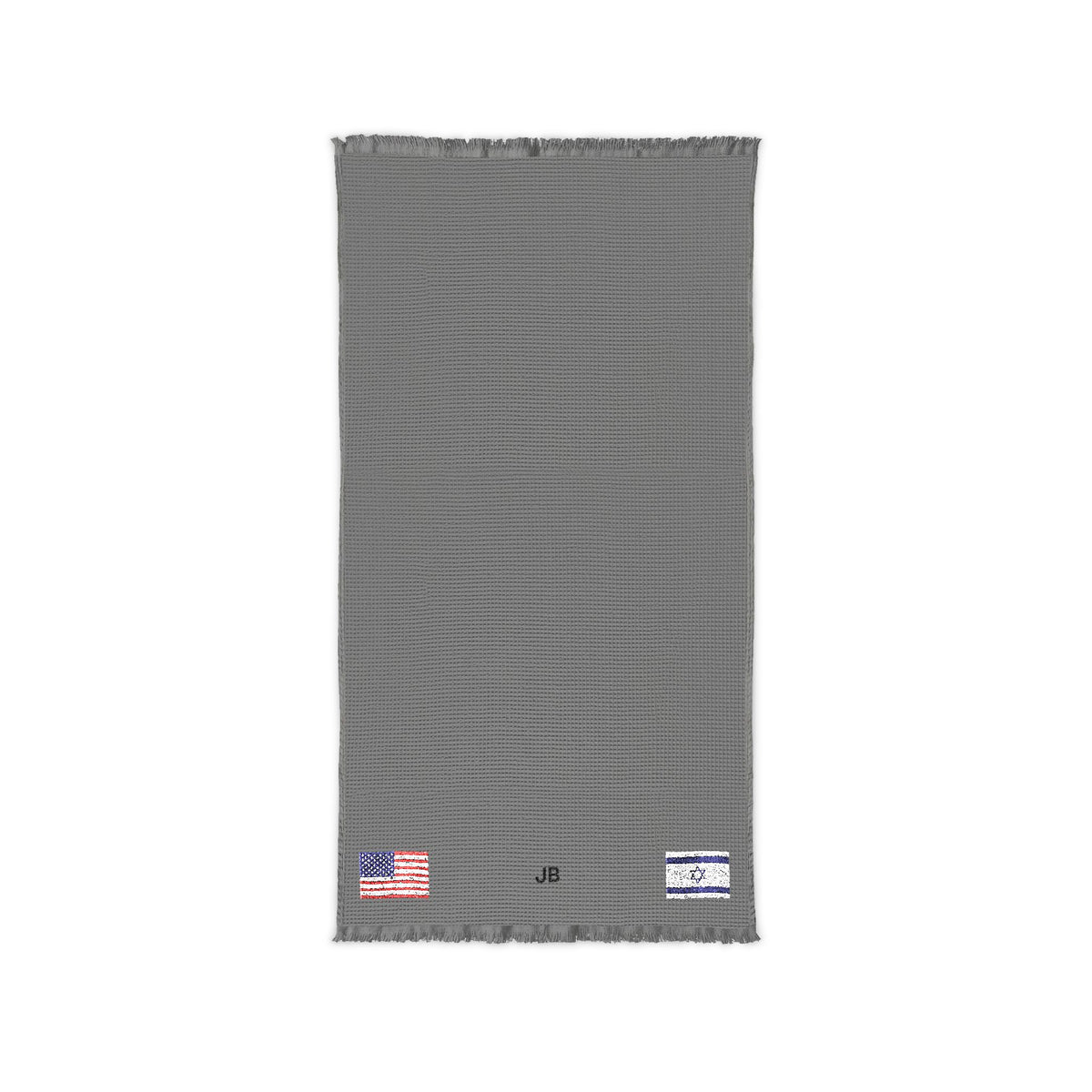 Israeli American Embroidered Waffle Cotton Throw, Lightweight Cozy Blanket | Israel USA Neutral Home Accent - Proud & Loyal