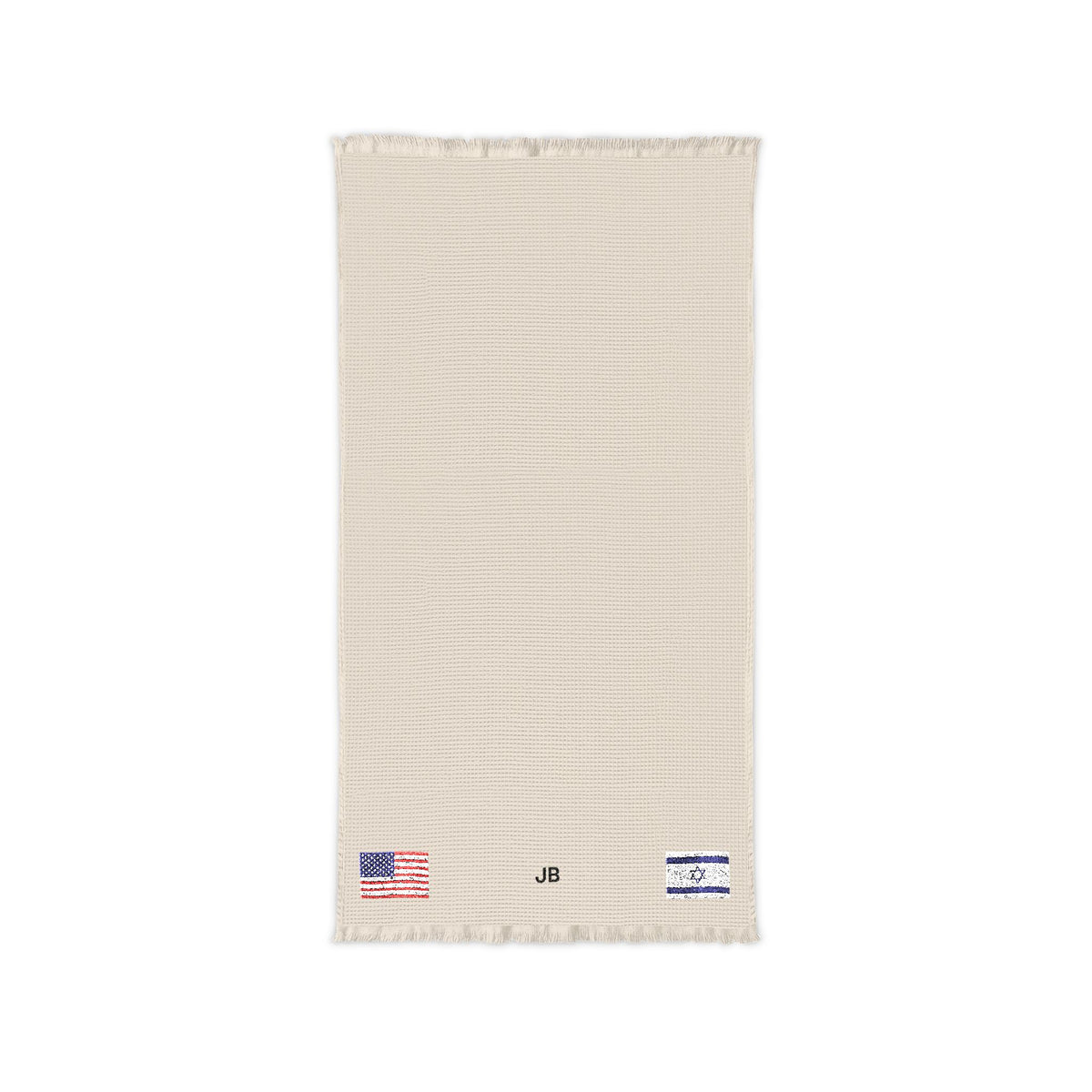 Israeli American Embroidered Waffle Cotton Throw, Lightweight Cozy Blanket | Israel USA Neutral Home Accent - Proud & Loyal