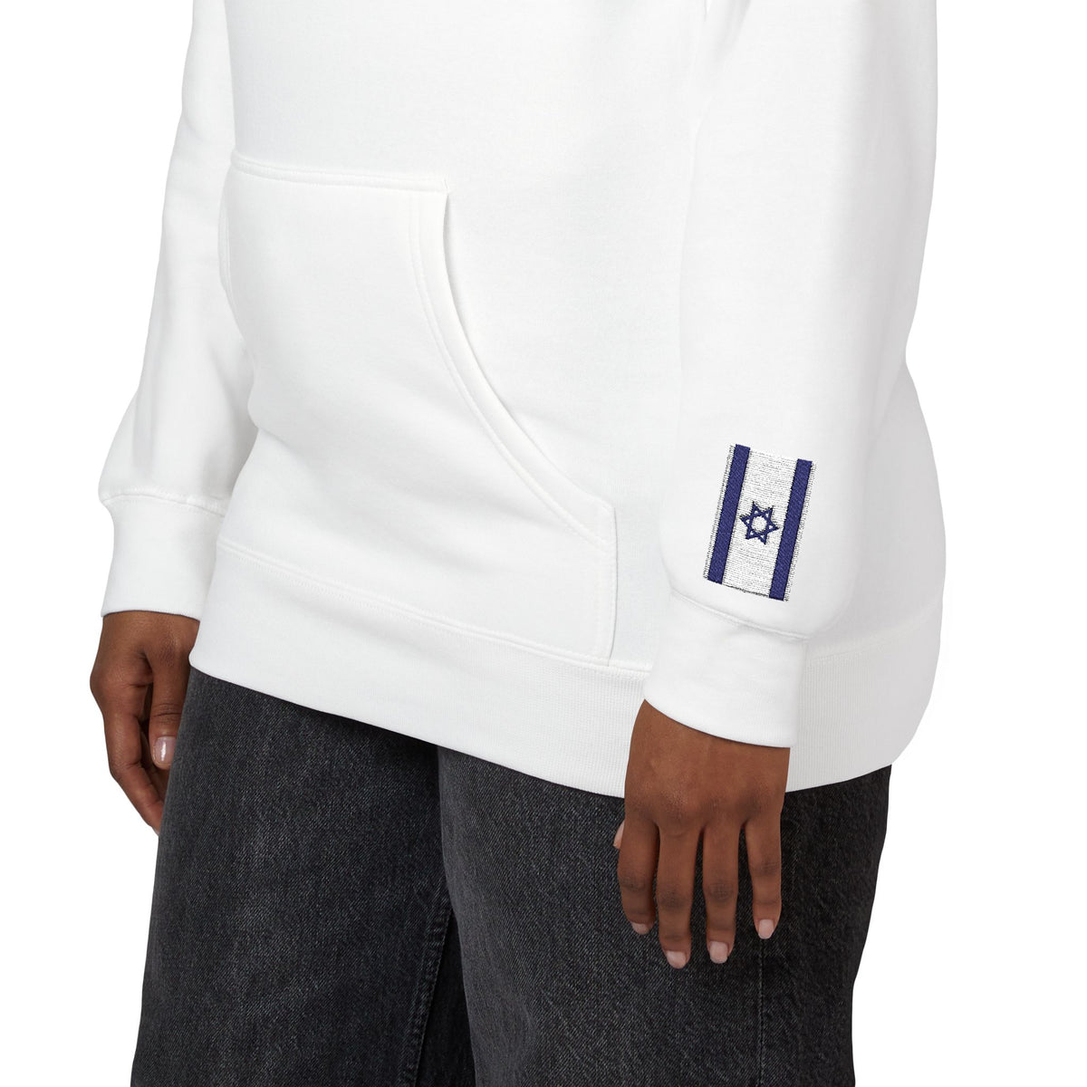 Israeli American Flag Fleece Hoodie | Israel USA Dual Heritage Naturalization Gift | Personalized Initials | Embroidered Sleeve Flags - Proud & Loyal