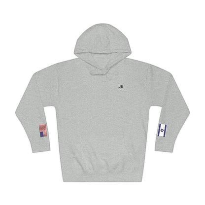 Israeli American Flag Fleece Hoodie | Israel USA Dual Heritage Naturalization Gift | Personalized Initials | Embroidered Sleeve Flags - Proud & Loyal