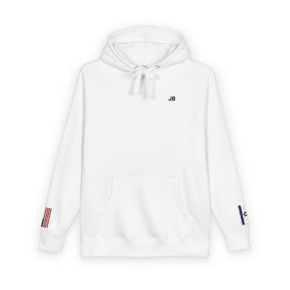 Israeli American Flag Fleece Hoodie | Israel USA Dual Heritage Naturalization Gift | Personalized Initials | Embroidered Sleeve Flags - Proud & Loyal