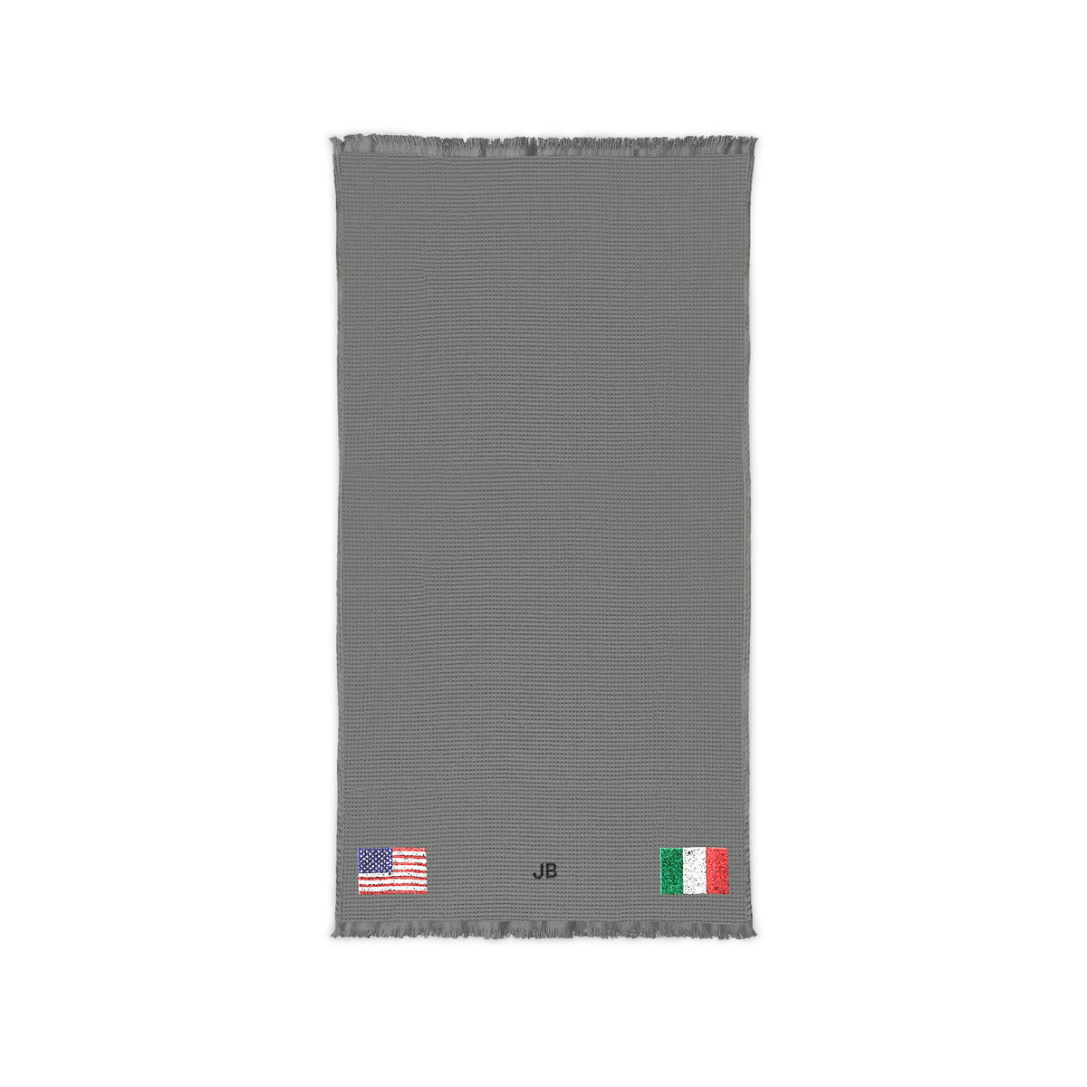 Italian American Embroidered Waffle Cotton Throw, Lightweight Cozy Blanket | Italy USA Neutral Home Accent - Proud & Loyal