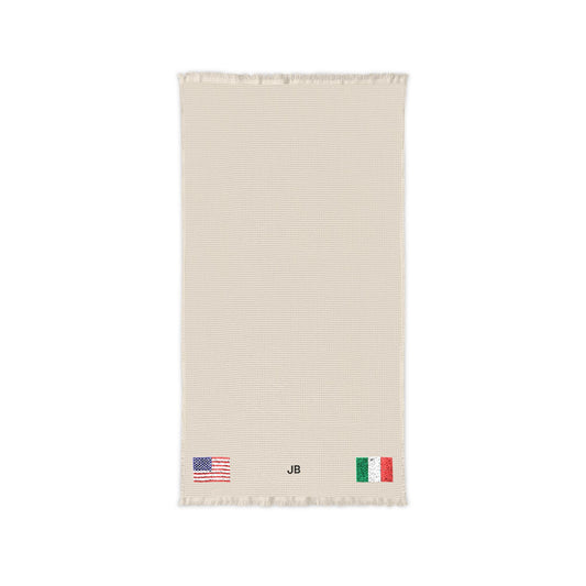 Italian American Embroidered Waffle Cotton Throw, Lightweight Cozy Blanket | Italy USA Neutral Home Accent - Proud & Loyal