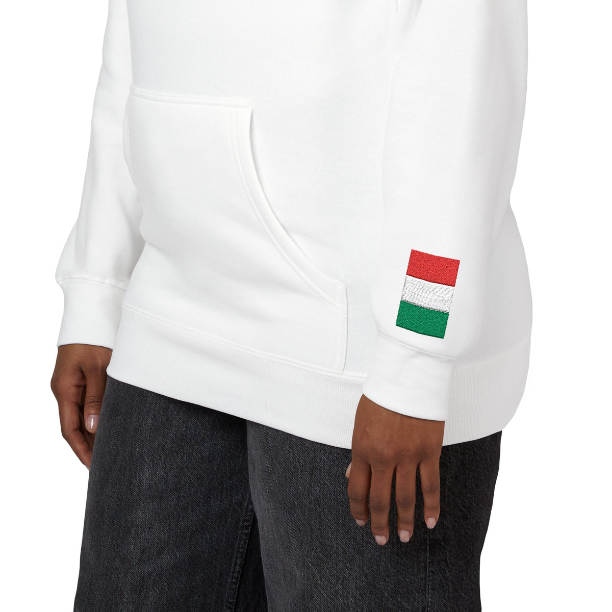 Italian American Flag Fleece Hoodie | Italy USA Dual Heritage Naturalization Gift | Personalized Initials | Embroidered Sleeve Flags - Proud & Loyal