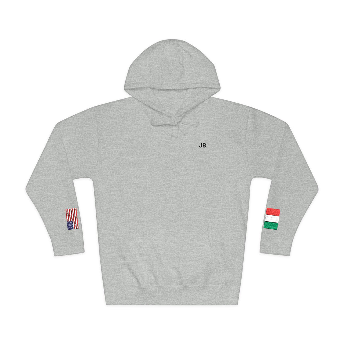Italian American Flag Fleece Hoodie | Italy USA Dual Heritage Naturalization Gift | Personalized Initials | Embroidered Sleeve Flags - Proud & Loyal