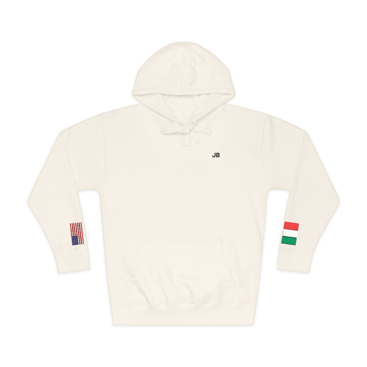 Italian American Flag Fleece Hoodie | Italy USA Dual Heritage Naturalization Gift | Personalized Initials | Embroidered Sleeve Flags - Proud & Loyal