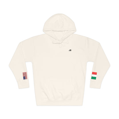 Italian American Flag Fleece Hoodie | Italy USA Dual Heritage Naturalization Gift | Personalized Initials | Embroidered Sleeve Flags - Proud & Loyal