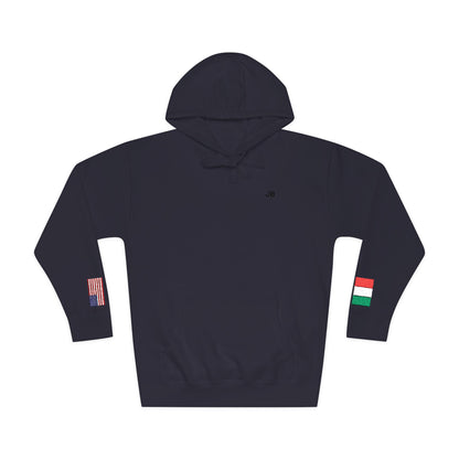 Italian American Flag Fleece Hoodie | Italy USA Dual Heritage Naturalization Gift | Personalized Initials | Embroidered Sleeve Flags - Proud & Loyal