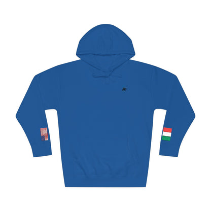 Italian American Flag Fleece Hoodie | Italy USA Dual Heritage Naturalization Gift | Personalized Initials | Embroidered Sleeve Flags - Proud & Loyal