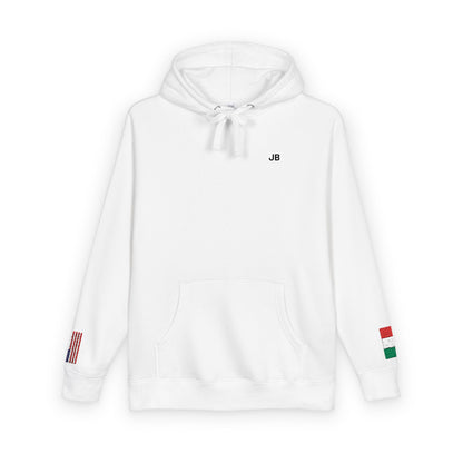 Italian American Flag Fleece Hoodie | Italy USA Dual Heritage Naturalization Gift | Personalized Initials | Embroidered Sleeve Flags - Proud & Loyal