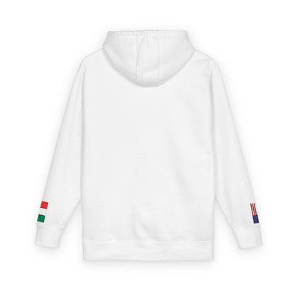 Italian American Flag Fleece Hoodie | Italy USA Dual Heritage Naturalization Gift | Personalized Initials | Embroidered Sleeve Flags - Proud & Loyal
