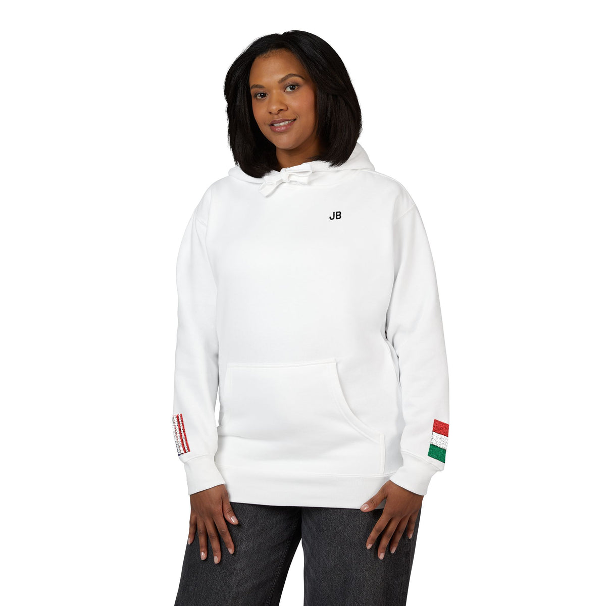 Italian American Flag Fleece Hoodie | Italy USA Dual Heritage Naturalization Gift | Personalized Initials | Embroidered Sleeve Flags - Proud & Loyal
