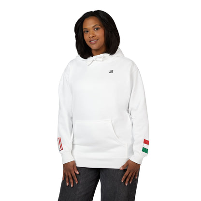 Italian American Flag Fleece Hoodie | Italy USA Dual Heritage Naturalization Gift | Personalized Initials | Embroidered Sleeve Flags - Proud & Loyal