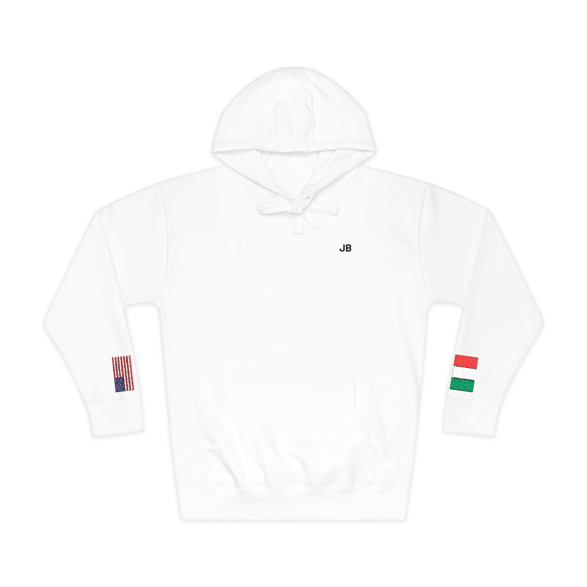 Italian American Flag Fleece Hoodie | Italy USA Dual Heritage Naturalization Gift | Personalized Initials | Embroidered Sleeve Flags - Proud & Loyal