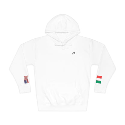 Italian American Flag Fleece Hoodie | Italy USA Dual Heritage Naturalization Gift | Personalized Initials | Embroidered Sleeve Flags - Proud & Loyal