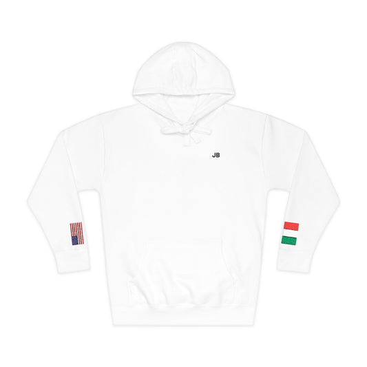 Italian American Flag Fleece Hoodie | Italy USA Dual Heritage Naturalization Gift | Personalized Initials | Embroidered Sleeve Flags - Proud & Loyal