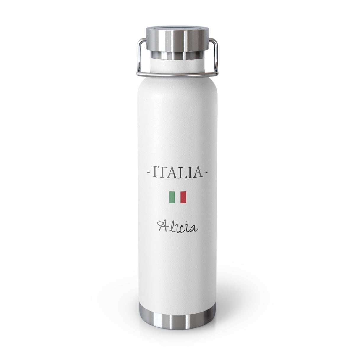 Italian Heritage Insulated Water Bottle, Copper Lined, Custom Thermos, Italia Italy Flag Metal Travel Flask, Personalized Name - Proud & Loyal