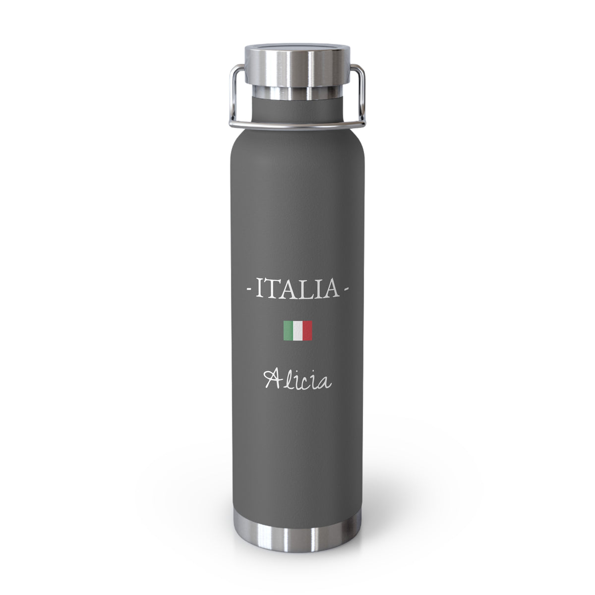 Italian Heritage Insulated Water Bottle, Copper Lined, Custom Thermos, Italia Italy Flag Metal Travel Flask, Personalized Name - Proud & Loyal