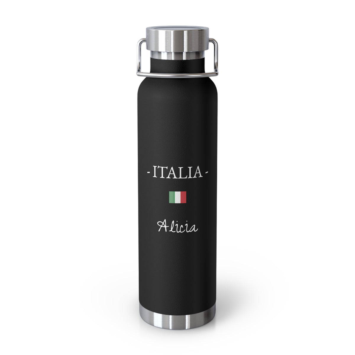 Italian Heritage Insulated Water Bottle, Copper Lined, Custom Thermos, Italia Italy Flag Metal Travel Flask, Personalized Name - Proud & Loyal
