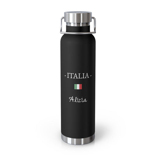 Italian Heritage Insulated Water Bottle, Copper Lined, Custom Thermos, Italia Italy Flag Metal Travel Flask, Personalized Name - Proud & Loyal