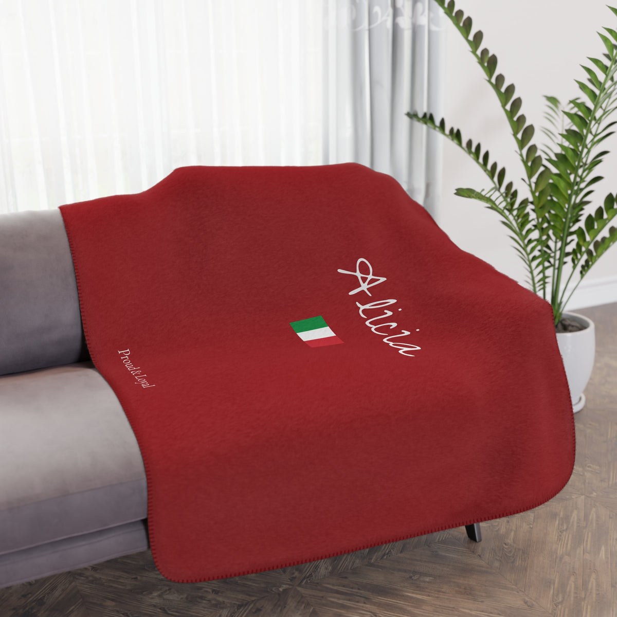 Italy Italian Custom Name Sherpa Blanket, Personalized Name Cozy Fleece Throw, Minimalist Italy USA Flag Heritage Blanket, Holiday Gift - Proud & Loyal