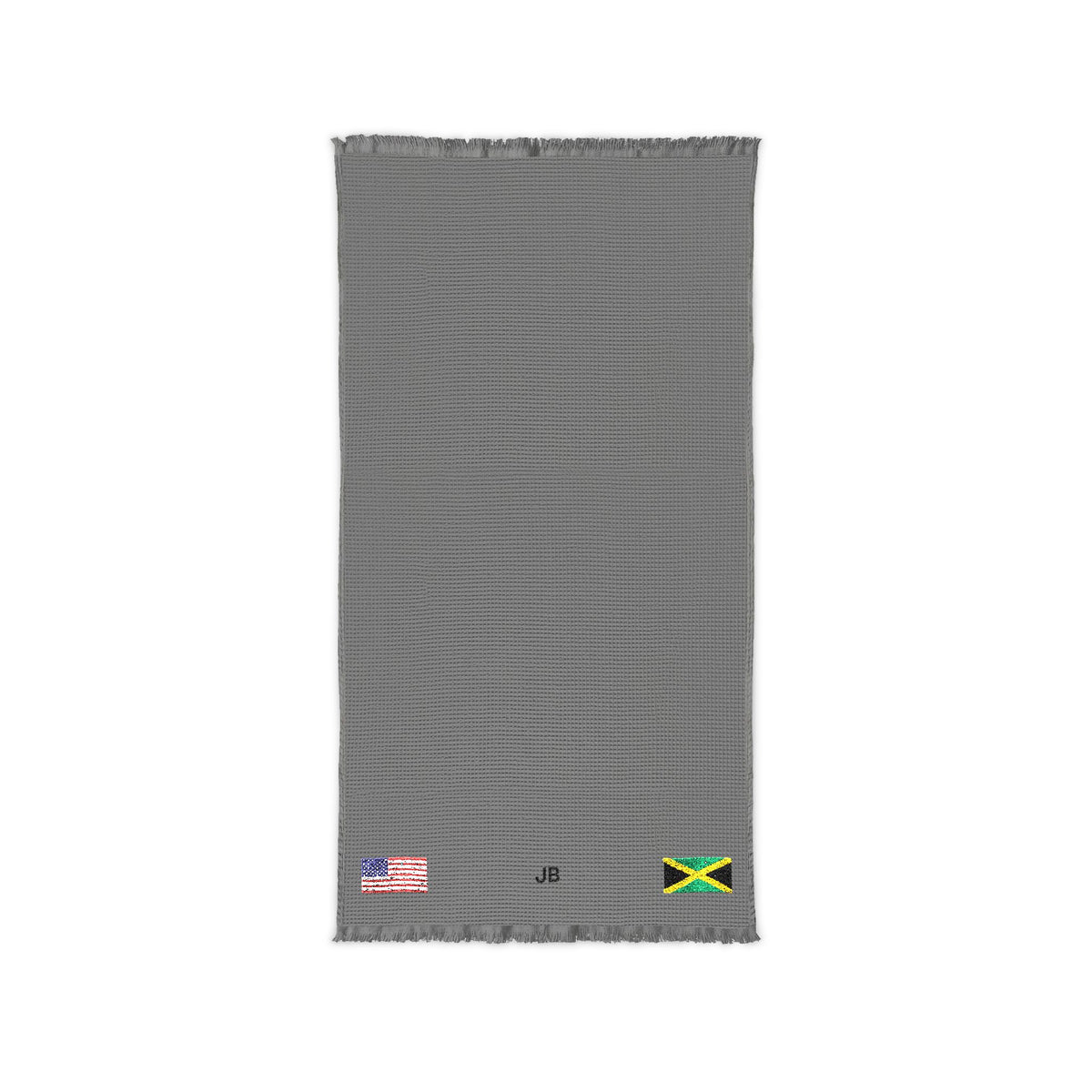 Jamaican American Embroidered Waffle Cotton Throw, Lightweight Cozy Blanket | Jamaica USA Neutral Home Accent - Proud & Loyal