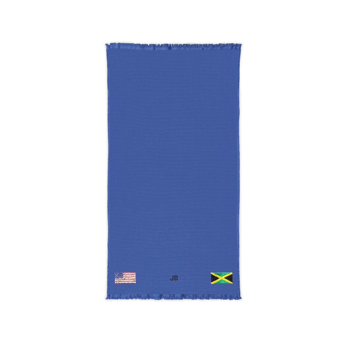 Jamaican American Embroidered Waffle Cotton Throw, Lightweight Cozy Blanket | Jamaica USA Neutral Home Accent - Proud & Loyal