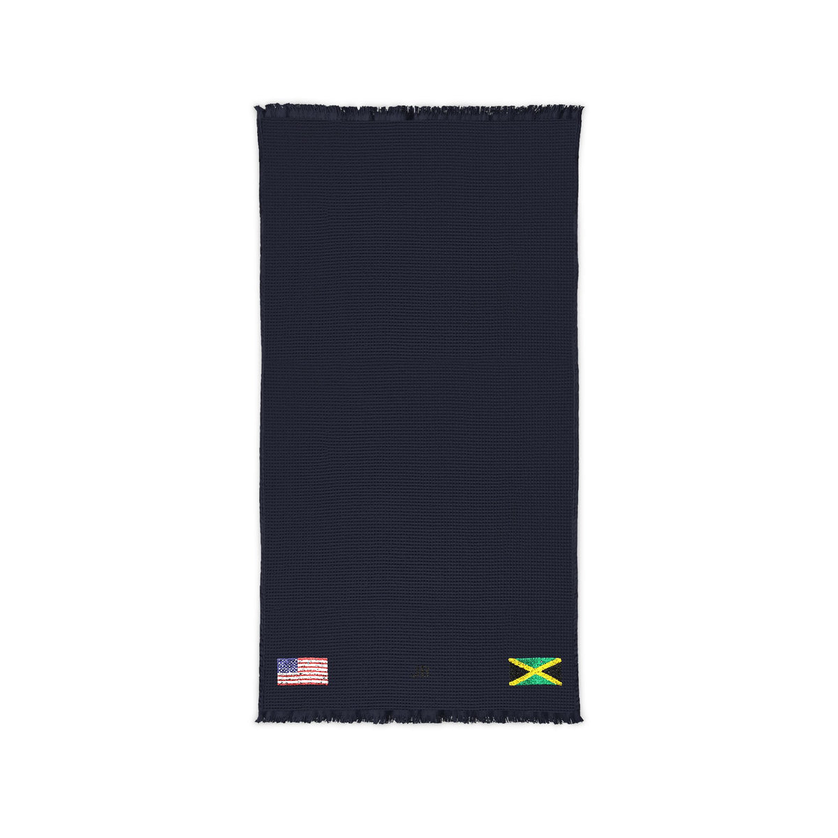 Jamaican American Embroidered Waffle Cotton Throw, Lightweight Cozy Blanket | Jamaica USA Neutral Home Accent - Proud & Loyal
