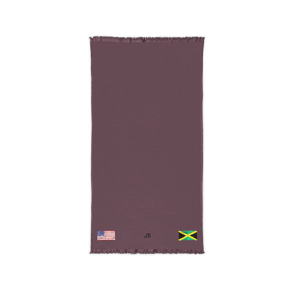 Jamaican American Embroidered Waffle Cotton Throw, Lightweight Cozy Blanket | Jamaica USA Neutral Home Accent - Proud & Loyal