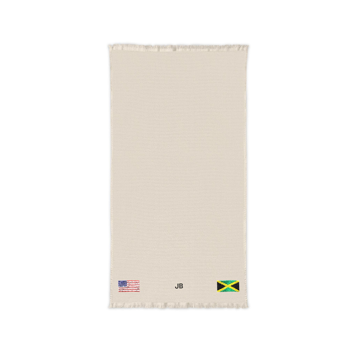 Jamaican American Embroidered Waffle Cotton Throw, Lightweight Cozy Blanket | Jamaica USA Neutral Home Accent - Proud & Loyal
