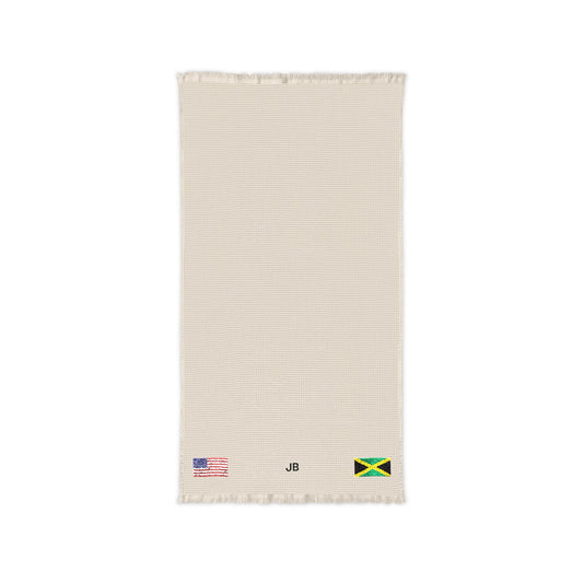 Jamaican American Embroidered Waffle Cotton Throw, Lightweight Cozy Blanket | Jamaica USA Neutral Home Accent - Proud & Loyal