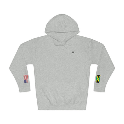 Jamaican American Flag Fleece Hoodie | Jamaica USA Dual Heritage Naturalization Gift | Personalized Initials | Embroidered Sleeve Flags - Proud & Loyal