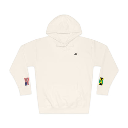 Jamaican American Flag Fleece Hoodie | Jamaica USA Dual Heritage Naturalization Gift | Personalized Initials | Embroidered Sleeve Flags - Proud & Loyal