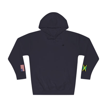 Jamaican American Flag Fleece Hoodie | Jamaica USA Dual Heritage Naturalization Gift | Personalized Initials | Embroidered Sleeve Flags - Proud & Loyal