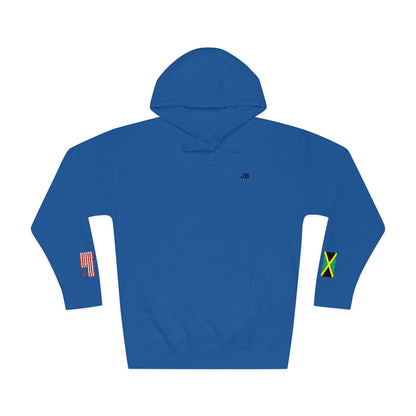 Jamaican American Flag Fleece Hoodie | Jamaica USA Dual Heritage Naturalization Gift | Personalized Initials | Embroidered Sleeve Flags - Proud & Loyal