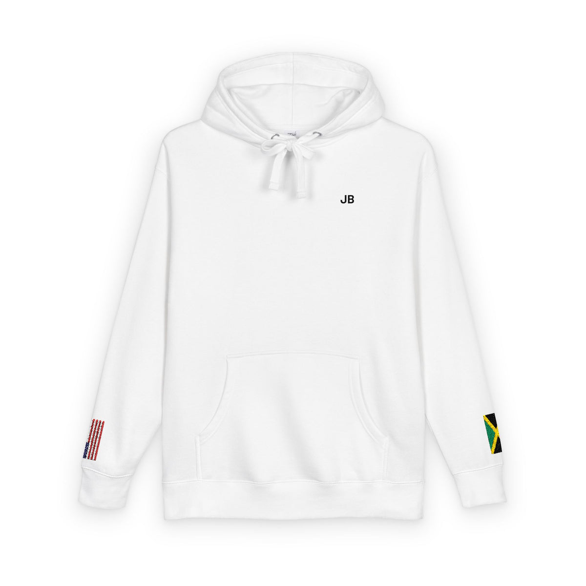 Jamaican American Flag Fleece Hoodie | Jamaica USA Dual Heritage Naturalization Gift | Personalized Initials | Embroidered Sleeve Flags - Proud & Loyal