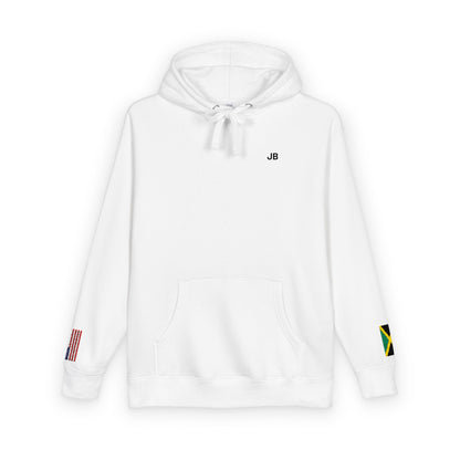 Jamaican American Flag Fleece Hoodie | Jamaica USA Dual Heritage Naturalization Gift | Personalized Initials | Embroidered Sleeve Flags - Proud & Loyal