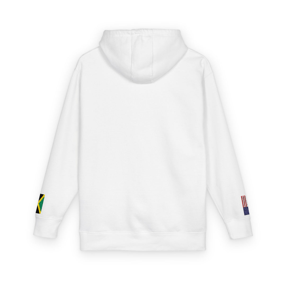 Jamaican American Flag Fleece Hoodie | Jamaica USA Dual Heritage Naturalization Gift | Personalized Initials | Embroidered Sleeve Flags - Proud & Loyal
