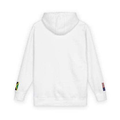 Jamaican American Flag Fleece Hoodie | Jamaica USA Dual Heritage Naturalization Gift | Personalized Initials | Embroidered Sleeve Flags - Proud & Loyal