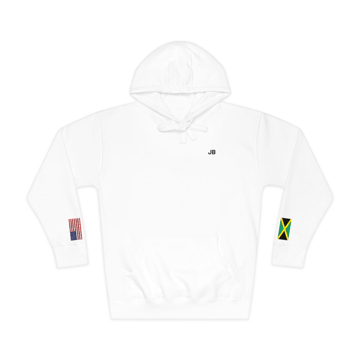Jamaican American Flag Fleece Hoodie | Jamaica USA Dual Heritage Naturalization Gift | Personalized Initials | Embroidered Sleeve Flags - Proud & Loyal